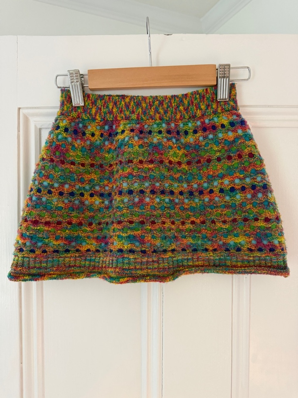 Vintage Missoni Kids Multicolor Knit Mini Skirt in Green, Blue, Yellow & Red